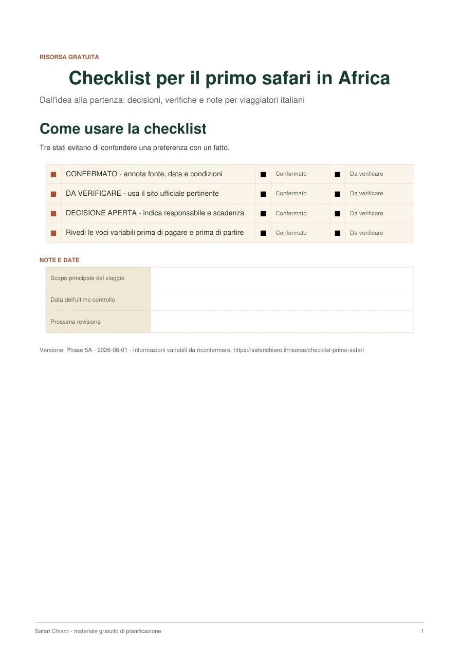 Anteprima di Checklist per il primo safari in Africa